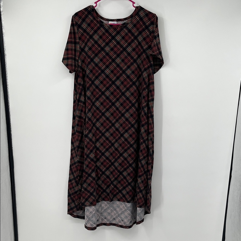 LuLaRoe Red Plaid High Low Short Sleeve Dress Size XL